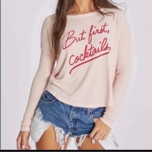 WILDFOX “But First, Cocktails” Statement Sweatshirt NWT